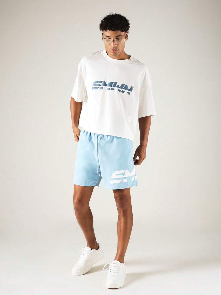 Pantaloncini da bagno con stampa del logo e vita con cordoncino elastico per vacanze estive in spiaggia