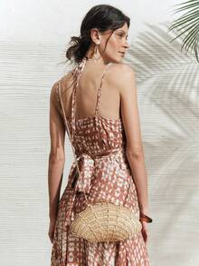 SHECARRY Bolso de mano de verano de mujer tejido a mano con concha y ratán en color beige, con una forma llamativa, ligero y versátil, adecuado para vacaciones, playa y estilo bohemio - Beis - Ver 8