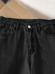 Comfortcana Quần jeans nữ denim mài bạc màu, kiểu dáng thường ngày, có nơ trang trí và xẻ tà bên hông. - màu đen - Xem 6