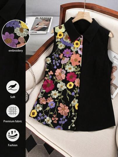 GlowEve CURVE Camisa de talla grande con parches y bordados en malla de talla grande