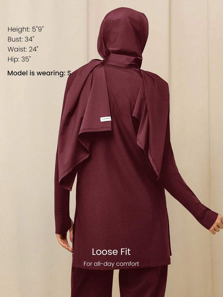 X Reem Modest 1PC Cool Flow Cooling Quick-Dry Sun Protection Thumbholes Split Side Hem Quarter-Zip Oversized Pullover Sweatshirt Training Running Workout Gym Studio Daily Active Wear