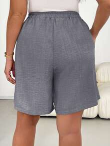 Shapeblank Plus Size Women's Dark Green Sommar Baggy Casual Traditional Curve Loungewear Shorts Elastic Waist Flowy Bermuda Shorts Comfortable Loose Boho Summer - Light Grey - View 2