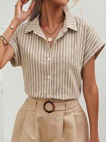 SHEIN Frenchy 女款休閒條紋襯衫，夏季上衣 - 彩色 - 查看 3