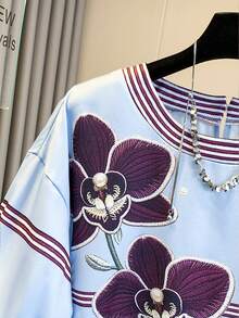 Resyla Plus Size Summer Casual Colorblock Striped Floral Print Shirt - Multicolor - View 3