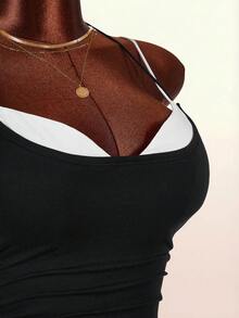 Amplova Women's 2 In 1 Contrast Color Black And White All-Match Versatile Top, Sexy And Avant-Garde, Suitable For Vacation, Cute Mini Top For Summer, Music Festival Outfit - Multicolor - View 12