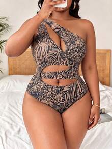 Slaydiva 2026 New Plus Size Women Leopard Print Hollow-Out One-Piece Swimsuit Beige Summer Classy Sexy Vacation Holiday Outfit Elegant Ladies Beach Swimwear - Multicolor - View 1