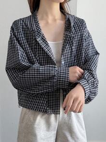 DAZY Women's Plaid Long Sleeve Casual Loose Hooded Lightweight Jacket - Blue - View 7