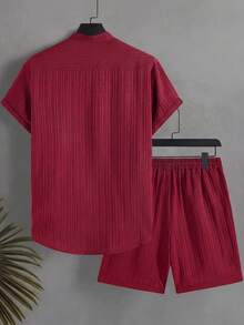 Surfspeed Bộ đồ nam thường ngày đơn giản gồm áo sơ mi ngắn tay cài cúc phía trước và quần short, thích hợp cho mùa hè. - Màu Đỏ Sâu - Xem 3