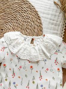 SHEIN Vintaside Kids Barboteuse pour bébé fille et bébé fille, manches courtes, col rond, simple et décontractée, convient pour les loisirs quotidiens, les voyages et le camping - Blanc - Voir 5