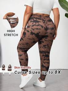 SHEIN CURVE+ 大码女士休闲纯色打底裤，百搭简约风，适合工作/办公室、健身房、秋冬季保暖穿着 - 彩色 - 查看 1