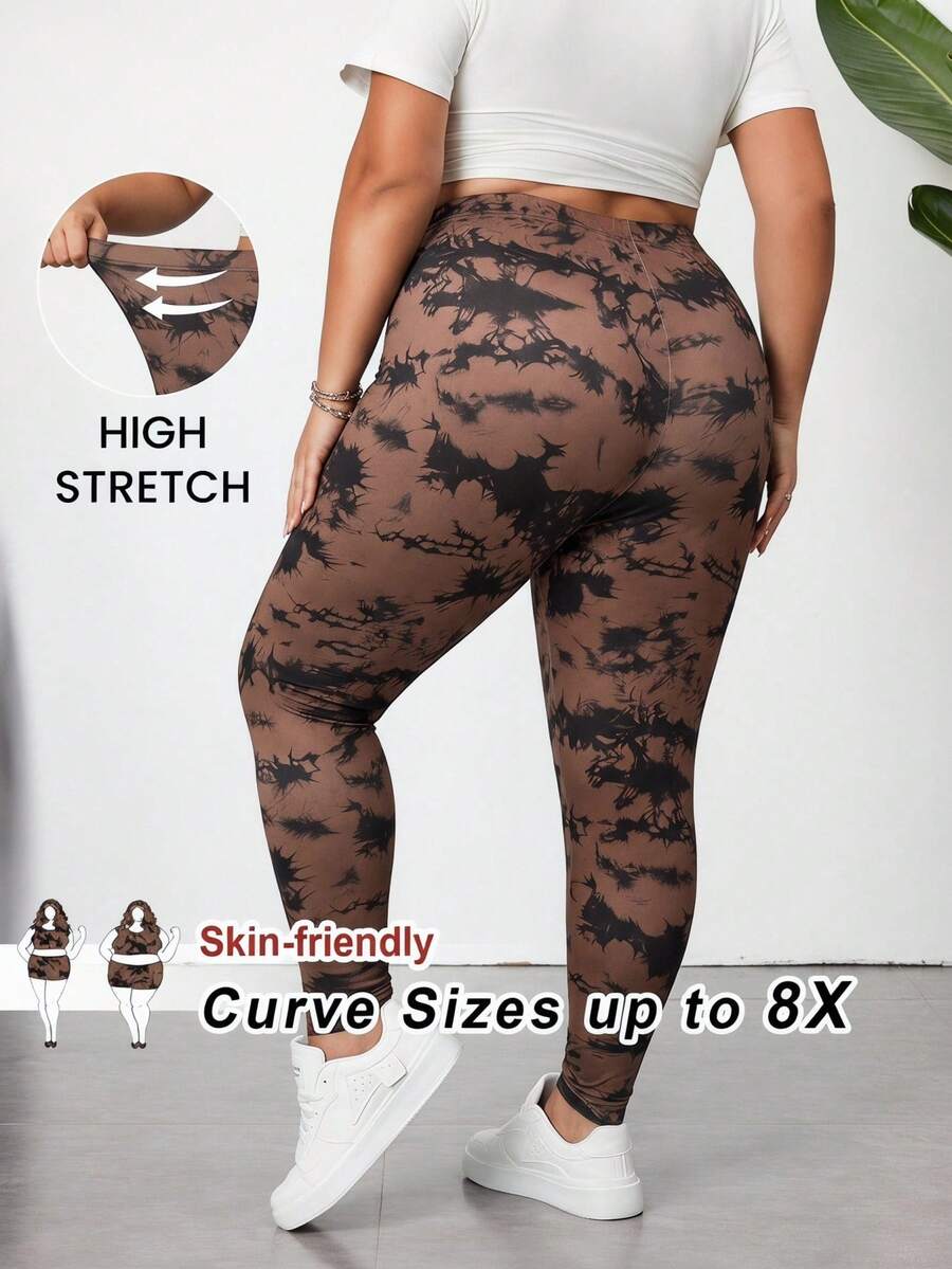 SHEIN CURVE+ 大码女士休闲纯色打底裤,百搭简约风,适合工作/办公室、健身房、秋冬季保暖穿着 - 彩色 - 查看 1