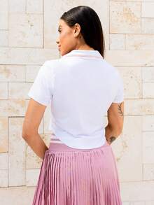 Maju Mazalli Courtclass Women's Solid Color Short Sleeve Polo Shirt - Half-Zip Color-Block Athletic Top For Tennis Golf Training Running Fitness Sports - White - View 2