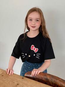 Dazy Kids HELLO KITTY | DAZY Tween Girls' Casual Everyday Commute Cute Cartoon Print Loose Fit Black T-Shirt, Summer - Black - View 8