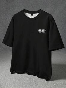 PAVTROS Manfinity Roghcode Men's Casual Large Letter Print Round Neck Short Sleeve T-Shirt, Summer, Holiday - Black - View 4