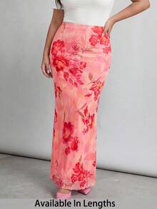 SHEIN Tall CURVE 大尺碼女款高個花卉夏季波希米亞風海灘度假 Y2K 高腰優雅長裙，適合派對、婚禮賓客、度假 - 粉色 - 查看 9