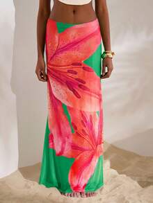 Travachic Plus Size Knitted Mesh Printed Low Waisted Bodycon Mermaid Hem Women Skirt,Bohemia Sexy Beach Emerald Green Summer - Multicolor - View 2