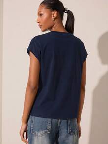 Lilora Camiseta elegante de mujer con adornos de strass, azul marino - Azul Marino - Ver 2
