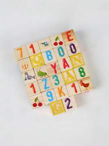 Wooden 27-Piece Colorful ABC Printed Large Building Block Set, Letter And Number Recognition Cube Building Block Creative Assembly Word Spelling Building Block Toy Set, Suitable For Boys And Girls Early Education Interactive Toy Building Block Set - Multicolor - View 11