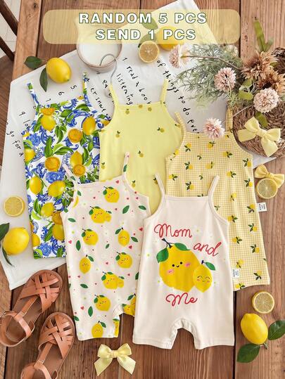 Baby Girl Lemon Print Casual Everyday Jumpsuit