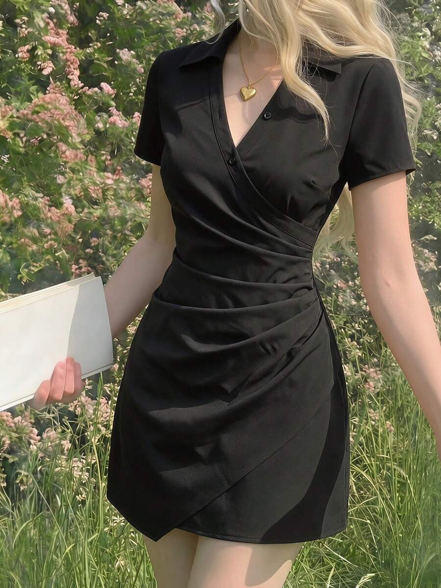 SHEIN MOD Đầm dài tay màu đen dành cho nữ, trang phục công sở cho nữ. - màu đen - Xem 1