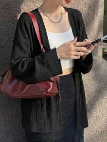 DAZY Batwing Sleeve Open Front Coat Women Jacket,Fall Women Clothes - Black - View 9