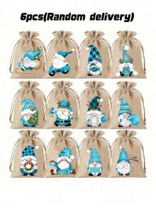 Sacos de presente com cordão de Natal, Sacos de embalagem de Natal de linho e juta, Sacos de embalagem de linho de duende de Natal, Sacos de linho de Natal reutilizáveis, adequados para presentes de festa de feriado, muito adequados para pequenos sacos de presente de Natal para suprimentos de festa de Natal e Ano Novo, embrulho de lembrancinhas ou presentes para amigos e colegas de trabalho, decorações caseiras de Natal DIY - Multicolorido - Visão 7