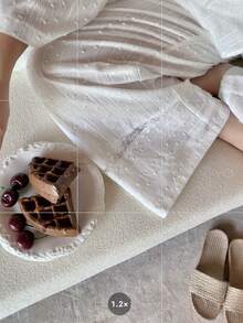Dazy Plus 3件套度假风大码女式白色波点纹理面料睡衣套装，春夏款 - 白色 - 查看 7