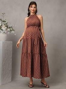 SHEIN 孕妇波点印花连衣裙 - 鏽棕色 - 查看 1