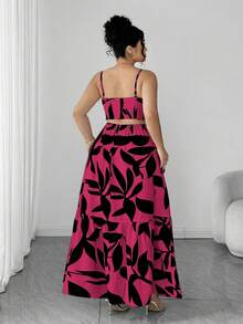 Elenzga Plus Size Women's Pink Floral Summer Boho Dress,Elegant Spaghetti Strap Ruched Waist A-Line Design,Holiday Tea Party,Wedding Prom Dress - Red Violet - View 2