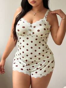 Sweetra Ensemble 2 pièces décontracté à pois jacquard grande taille - Multicolore - Voir 4