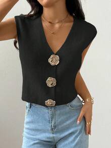 Almamuse Áo vest dệt kim nhẹ thiết kế thanh lịch kiểu Pháp mới cho mùa hè dành cho nữ - màu đen - Xem 1