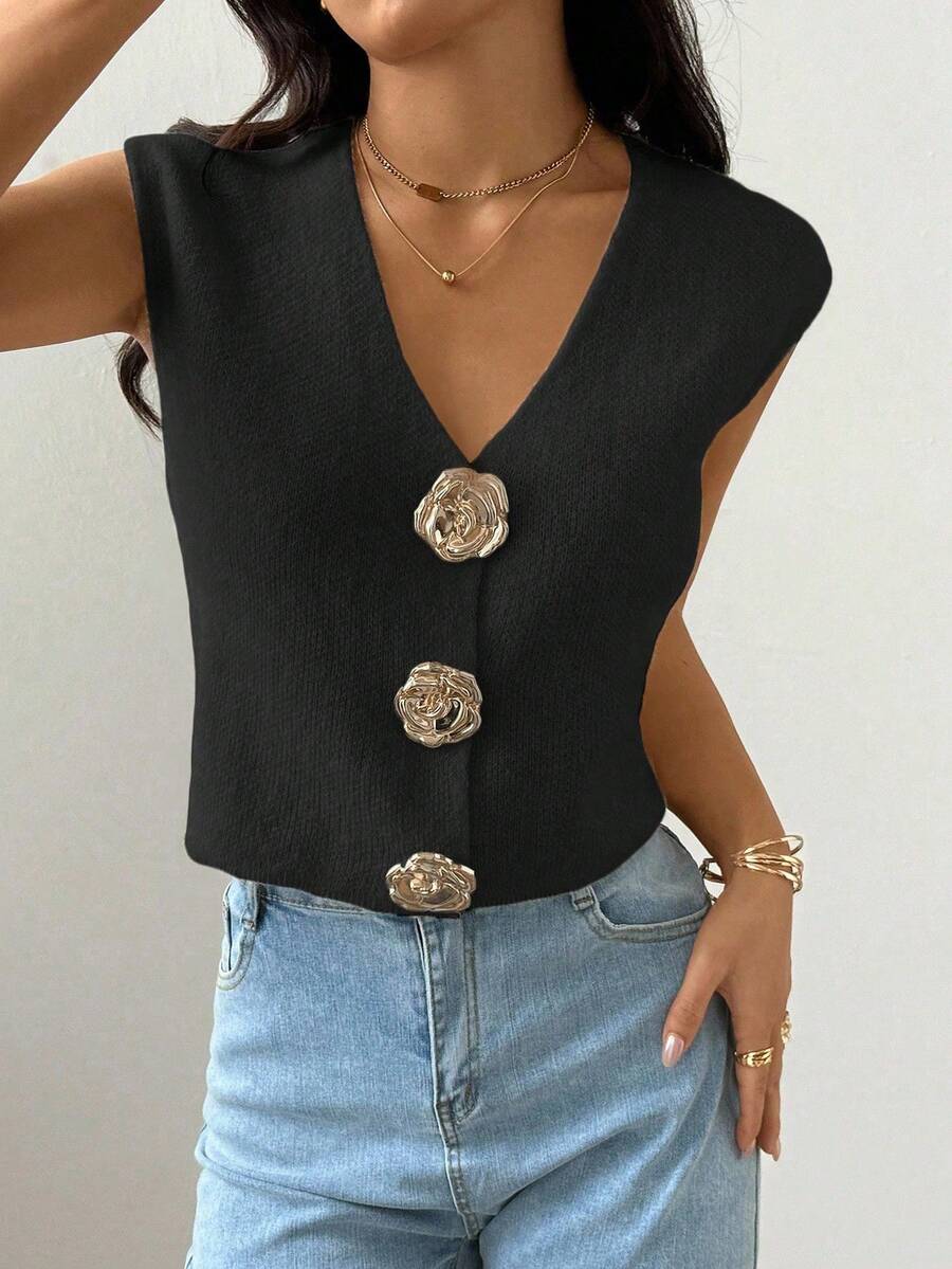 Almamuse Áo vest dệt kim nhẹ thiết kế thanh lịch kiểu Pháp mới cho mùa hè dành cho nữ - màu đen - Xem 1