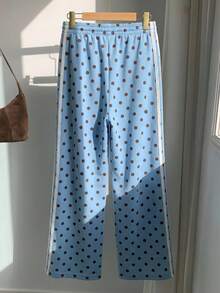 SHEIN EZwear 女士休闲蓝色波点小马标志撞色条纹阔腿运动裤，适合夏季、秋季、冬季穿着；棕色阔腿裤，适合日常通勤、约会、派对、秋冬夏季、圣诞节、新年、感恩节、聚会、婚礼、海滩、毕业典礼、时尚、优雅、休闲、外出、约会、预订、通勤、闪亮、情人节、优雅、度假、休闲、Y2K、外出、毕业典礼等场合。 - 彩色 - 查看 2