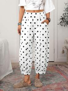 EMERY ROSE Celana Jeans Wanita Motif Polkadot dengan Ujung Bawah Dilipat - Hitam dan Putih - View 6