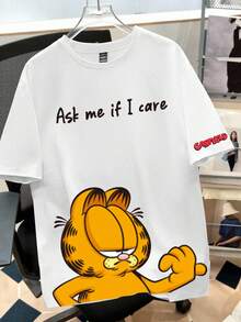 GARFIELD | SHEIN Manfinity Joysei 男士标语卡通印花圆领短袖休闲T恤 - 白色 - 查看 1