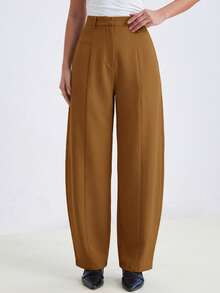 Aveloria Modichic Shades Of Brown Summer Business Casual High-Waisted Loose Straight-Leg Trousers Modern Office Minimalist Suit Pants Tailored Workwear Side Pockets - Orange - View 1