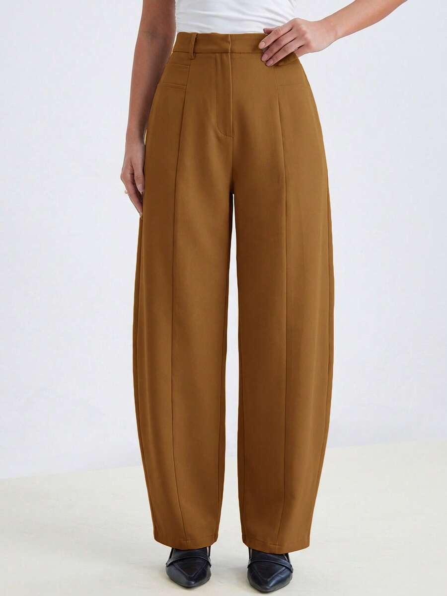 Aveloria Modichic Shades Of Brown Summer Business Casual High-Waisted Loose Straight-Leg Trousers Modern Office Minimalist Suit Pants Tailored Workwear Side Pockets - Orange - View 1