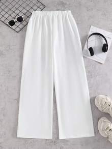 Teens' Loose Casual White Pants With Letter Patchwork, Street Style - White - View 2