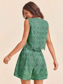 Vivid Eden Bộ đồ nữ 2 món phong cách thường ngày thanh lịch lãng mạn, chất liệu jacquard, màu hồng. - màu xanh lá - Xem 13