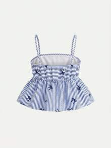 SHEIN Nova Glow 少女度假休闲编织蓝色条纹吊带背心和阔腿裤套装 - 藍白色 - 查看 5