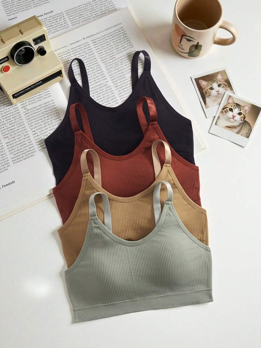 Lowkey Lull 4pcs/Set Minimalist Solid Color Comfortable Wireless Bras - Multicolor - View 1
