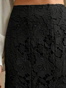 Anewsta Women's Fashionable And Elegant Patchwork Design Hollow-Out Lace Skirt - Black - View 3