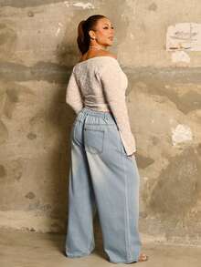 Lele Munniz Plus Size Casual Straight Leg Retro Denim Jeans - Light Wash - View 2