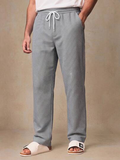 HIMLAND Men's Casual Commute Beach Travel Fine Striped Print Straight Leg Pants