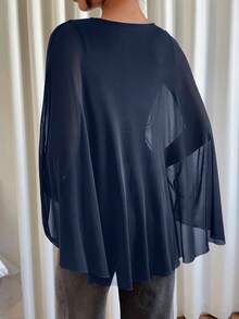 Siren Gaze Maglietta casual da donna a girocollo, con pieghe, aderente, di colore unito - Blu Navy - Visualizzare 2