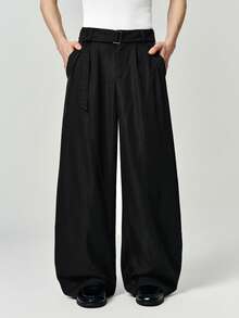 STYNVO Men's Solid Color Slant Pocket Belted Loose Casual Pants - Black - View 3