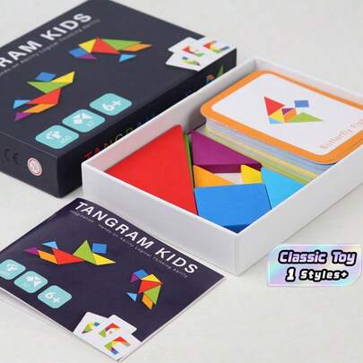MINKOJA Tangram de madera en caja con 60 tarjetas, juguete educativo Montessori de formas geométricas, adecuado para niños de 3 a 6 años, regalo de Navidad, regalo para calcetín, mejor regalo de cumpleaños, de vuelta a la escuela