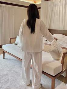 Dazy Plus 3件套度假风大码女式白色波点纹理面料睡衣套装，春夏款 - 白色 - 查看 5