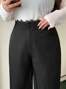 Dazy Plus Plus Size Lace-Up Patchwork Solid Color Loose Casual Pants, All-Season Delicate Lace Fall - Black - View 11