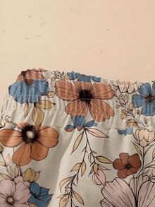 Rusticease Women's Casual Loose Floral Print Elastic Waist Wide Leg Pants, Apricot Color, Suitable For Autumn/Winter,Fall - Multicolor - View 6